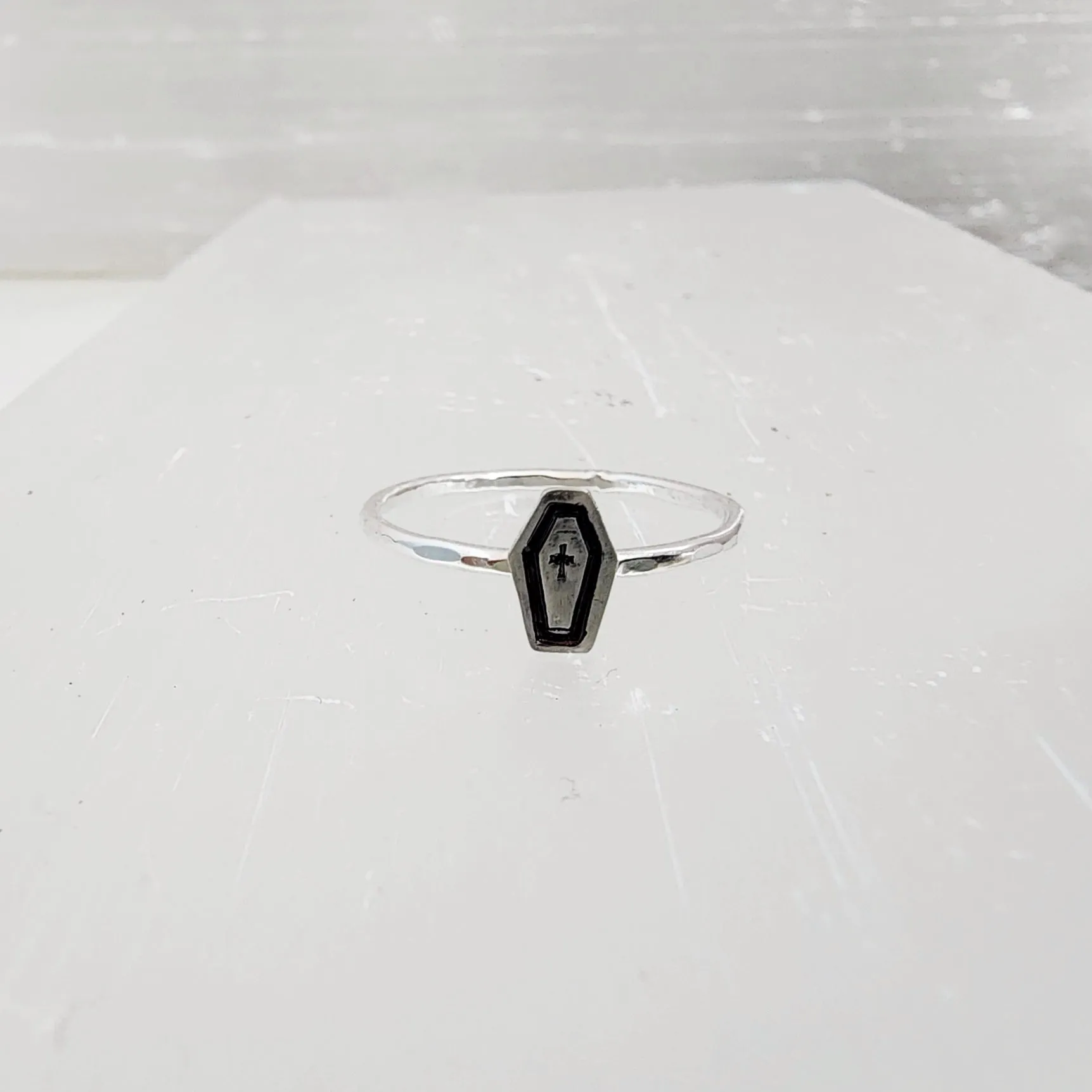 Dainty Sterling Silver Coffin Stacking Ring