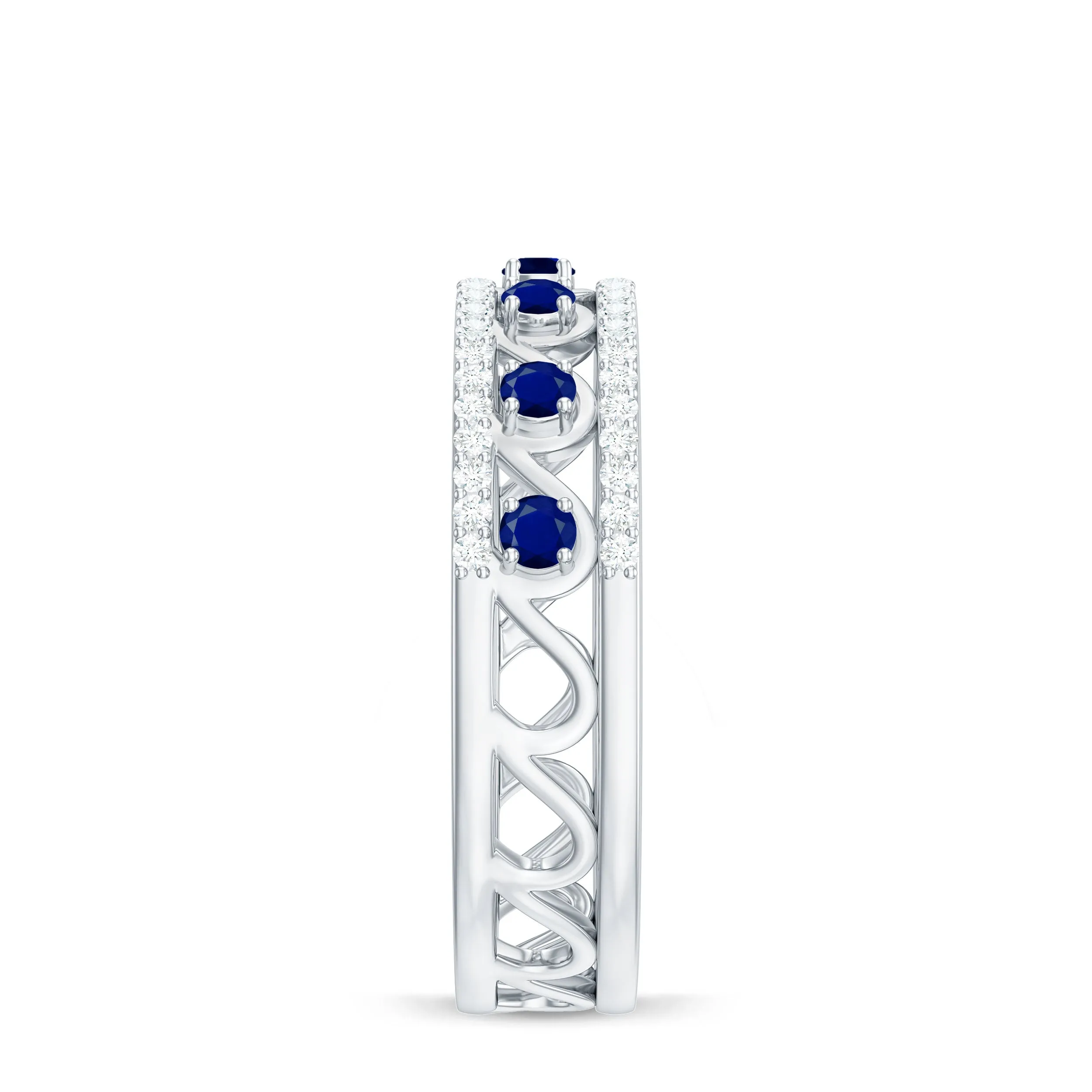 Designer Blue Sapphire and Diamond Half Eternity Band Ring