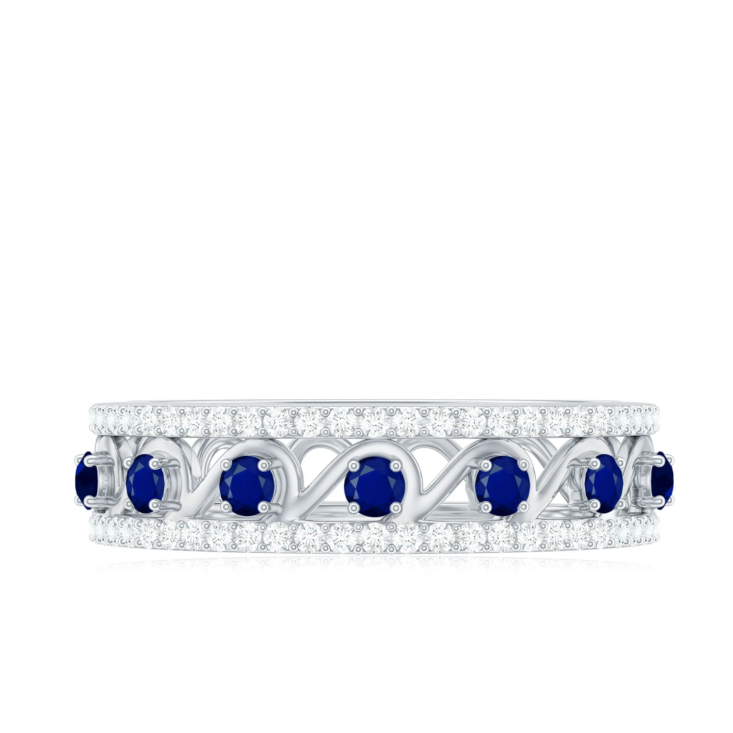 Designer Blue Sapphire and Diamond Half Eternity Band Ring