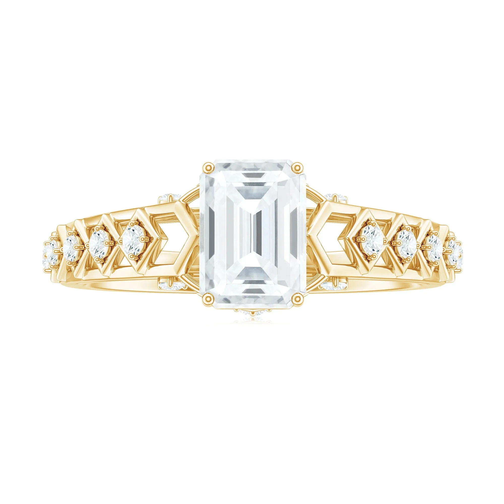 Emerald Cut Certified Moissanite Gold Solitaire Engagement Ring