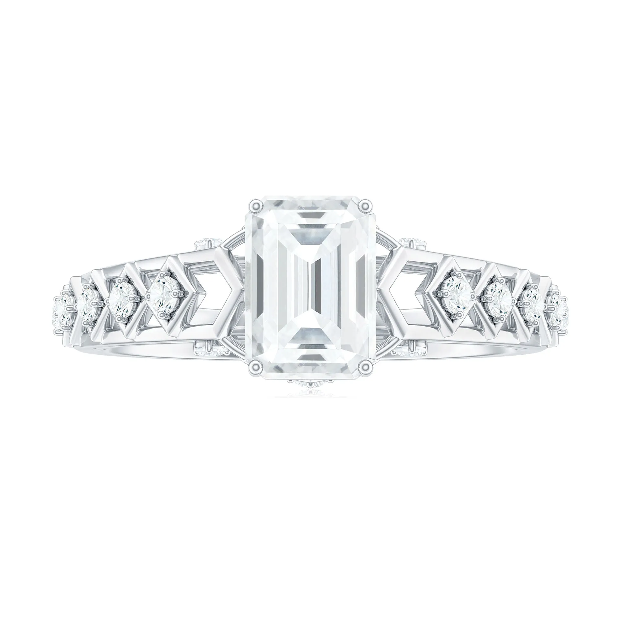 Emerald Cut Certified Moissanite Gold Solitaire Engagement Ring