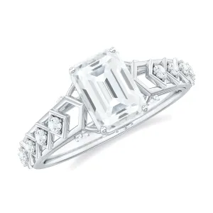 Emerald Cut Certified Moissanite Gold Solitaire Engagement Ring