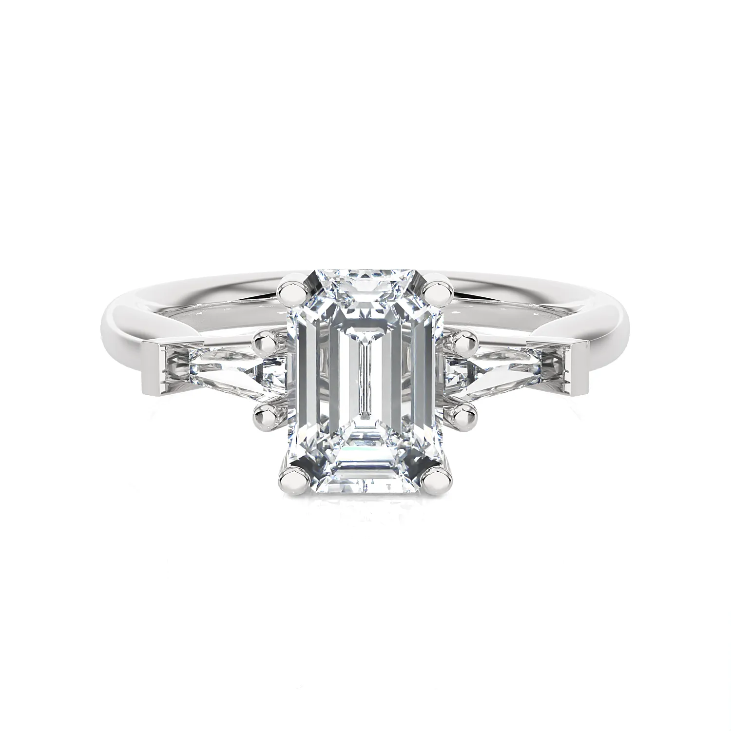 Emerald-Cut with Tapered Baguette Three Stone Lab Grown Diamond Ring