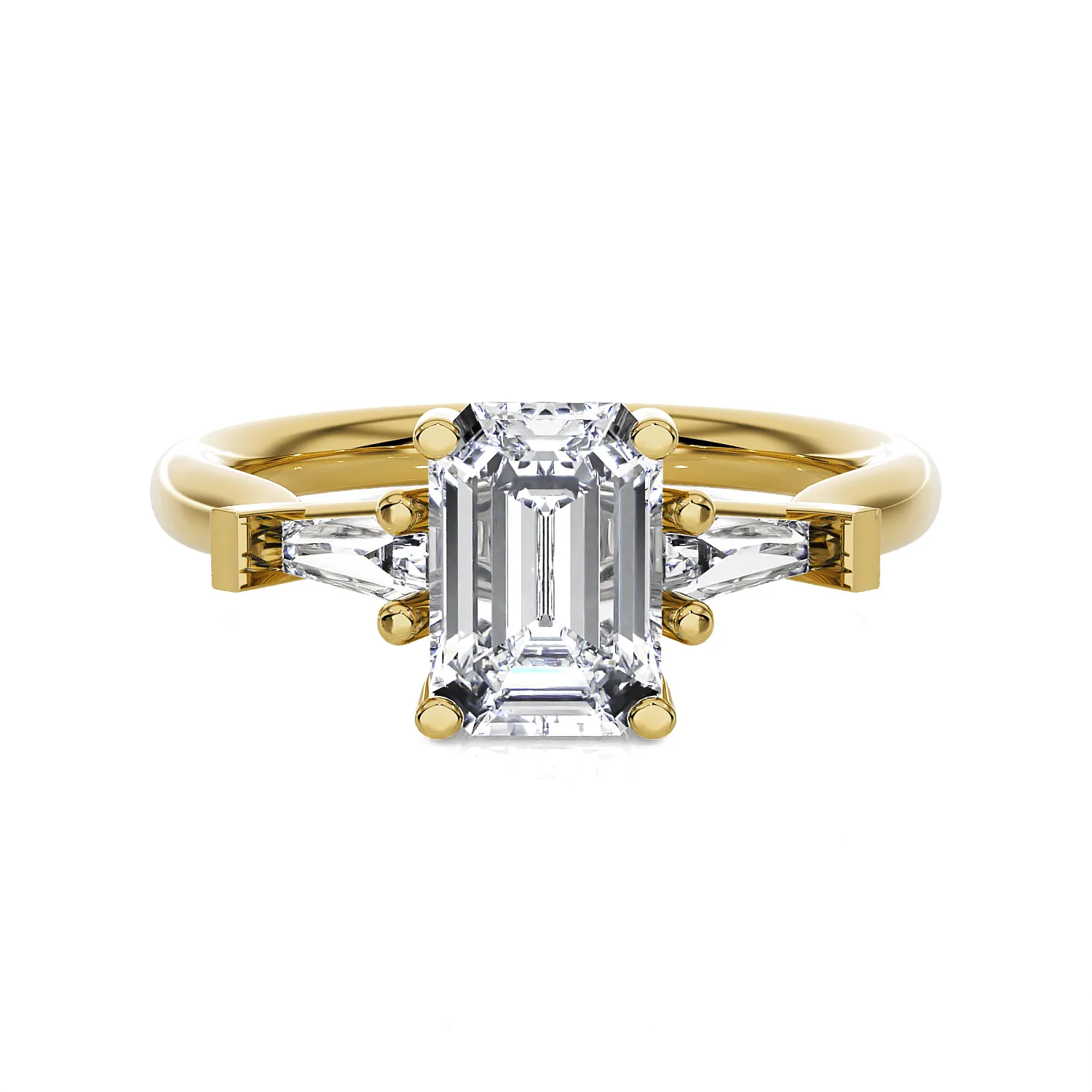 Emerald-Cut with Tapered Baguette Three Stone Lab Grown Diamond Ring