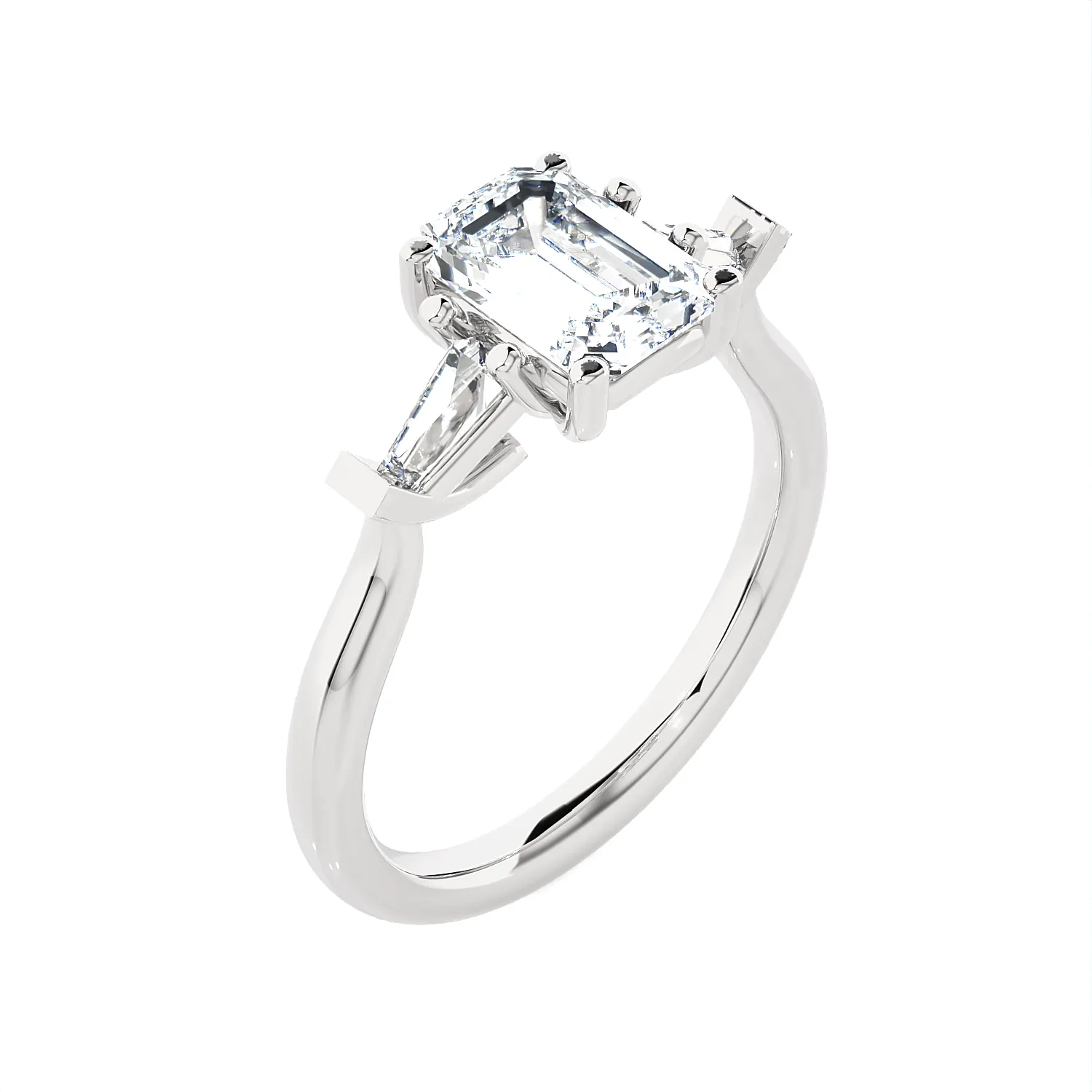 Emerald-Cut with Tapered Baguette Three Stone Lab Grown Diamond Ring