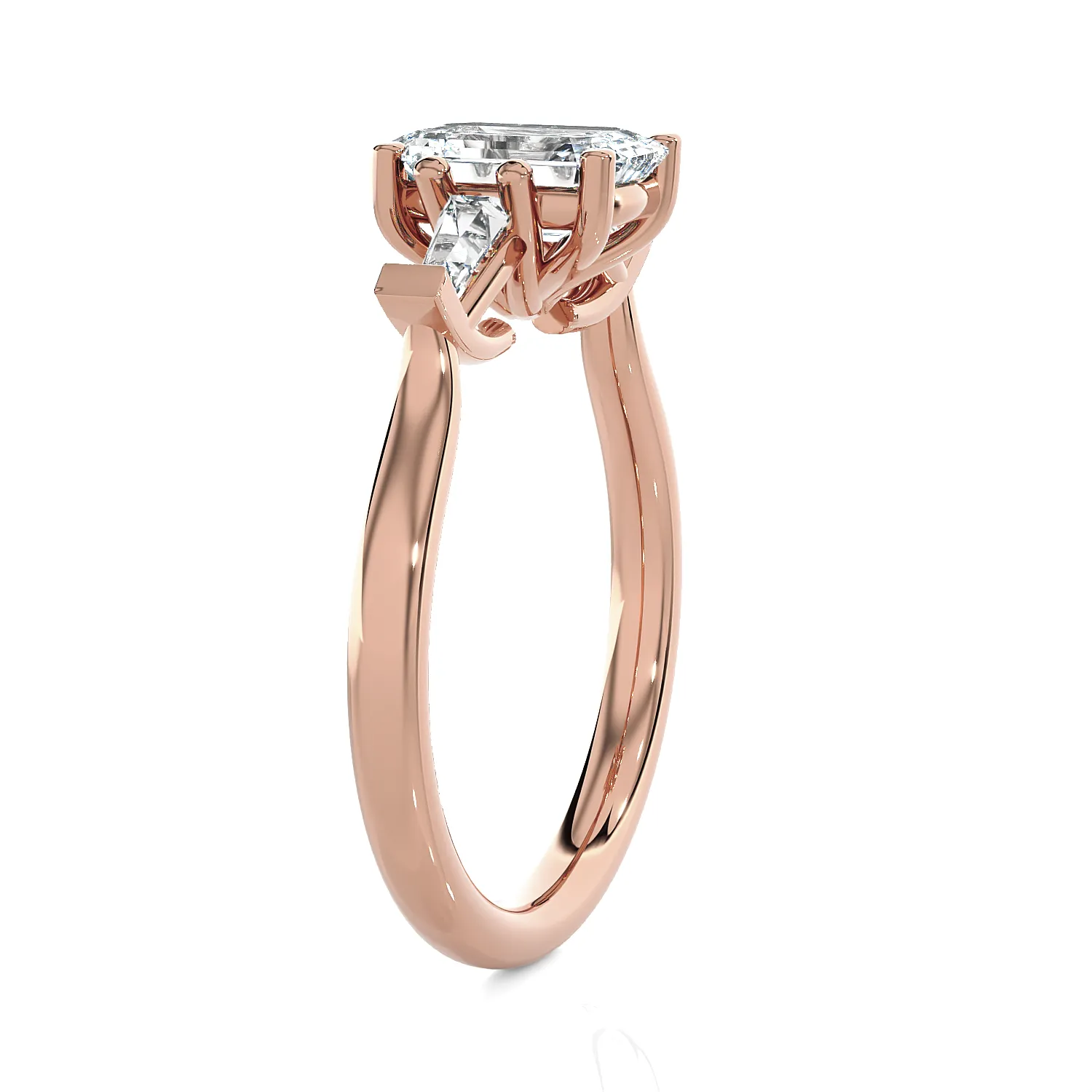 Emerald-Cut with Tapered Baguette Three Stone Lab Grown Diamond Ring