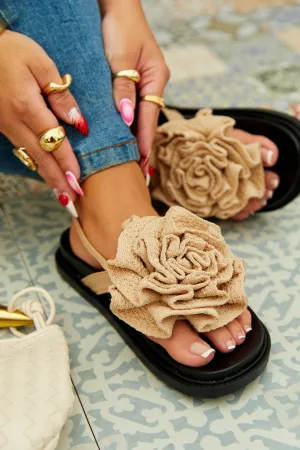 Florence Flower Chunky Sandals - Nude