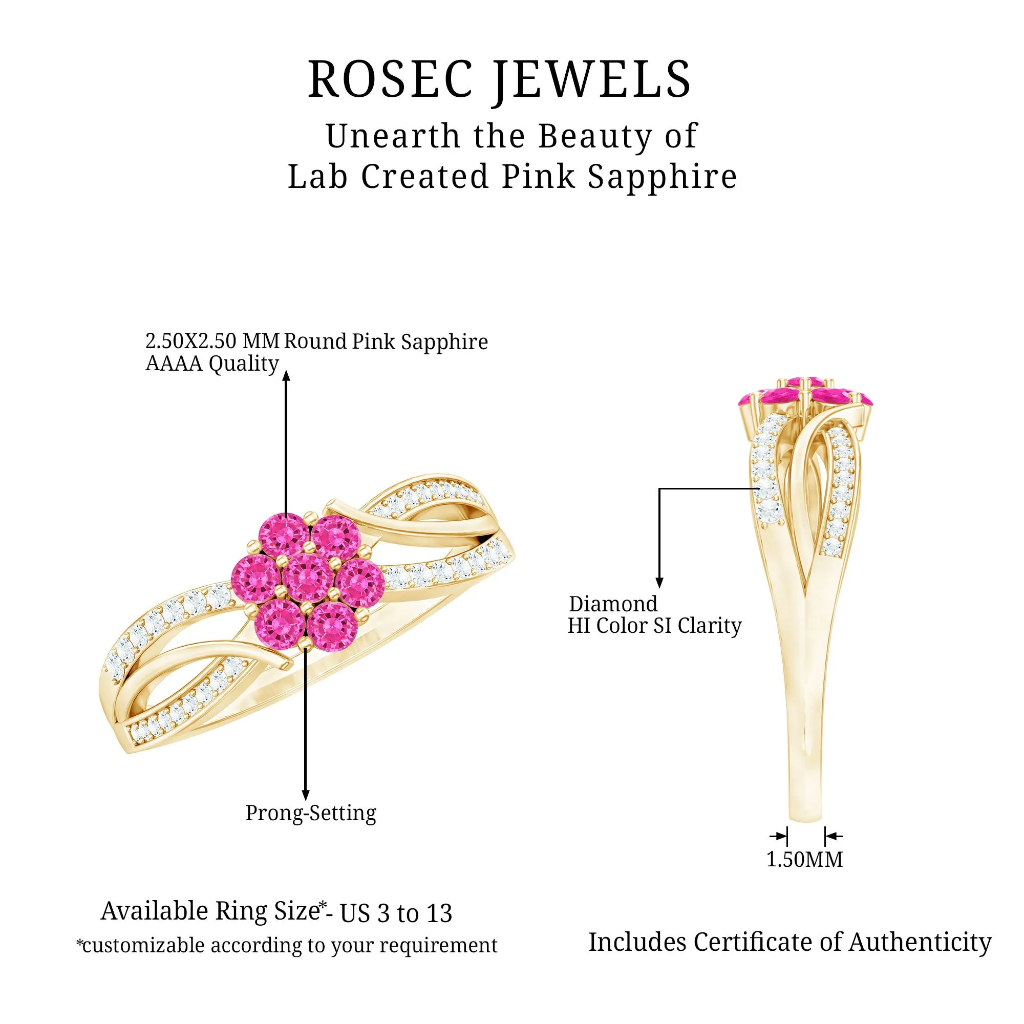 Flower Inspired Lab Grown Pink Sapphire and Diamond Infinity Engagement Ring