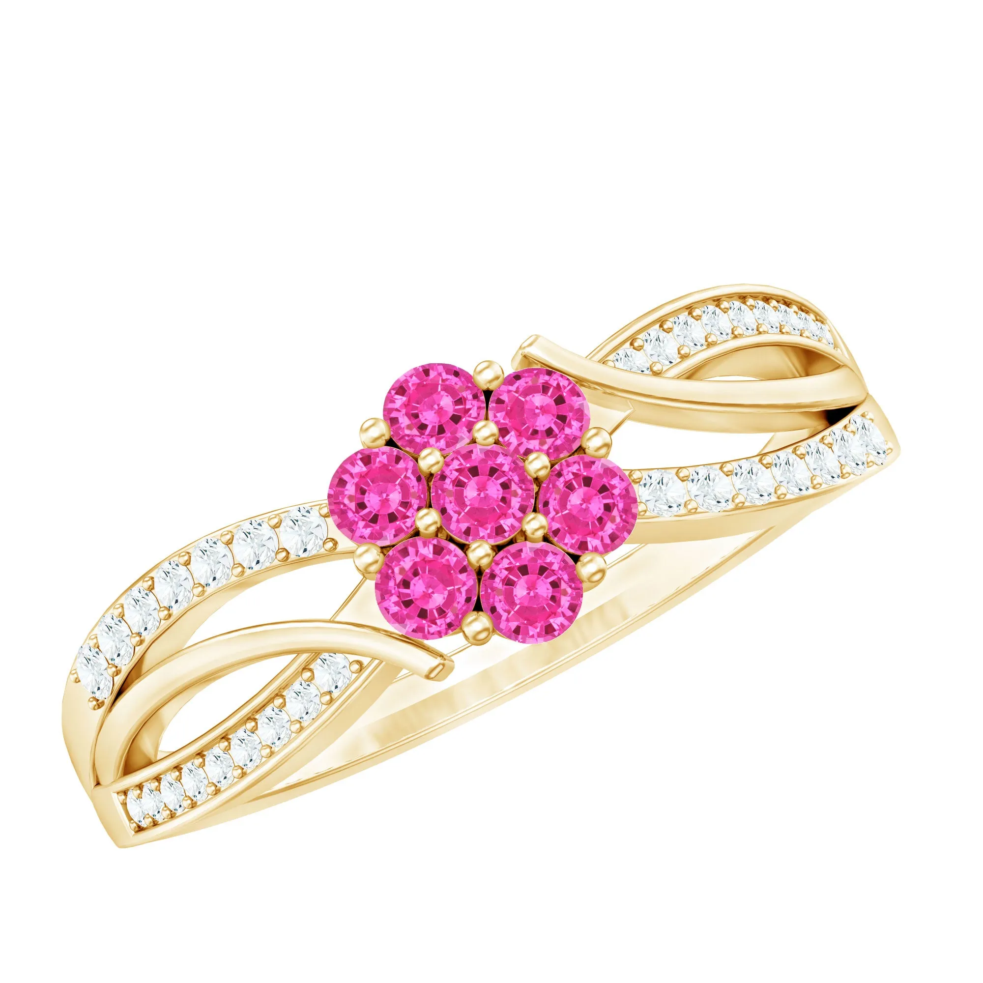 Flower Inspired Lab Grown Pink Sapphire and Diamond Infinity Engagement Ring