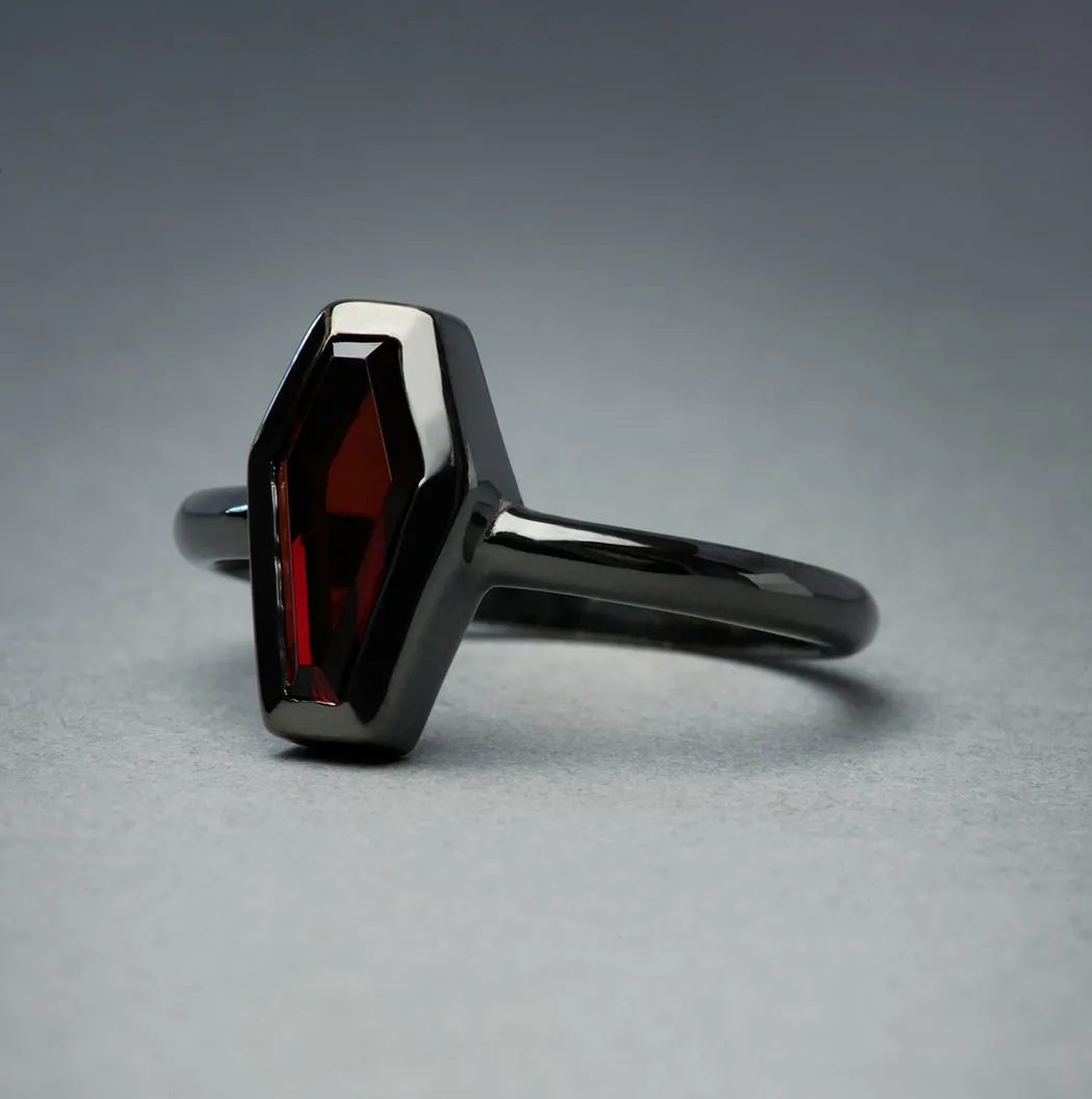 Garnet Coffin Ring