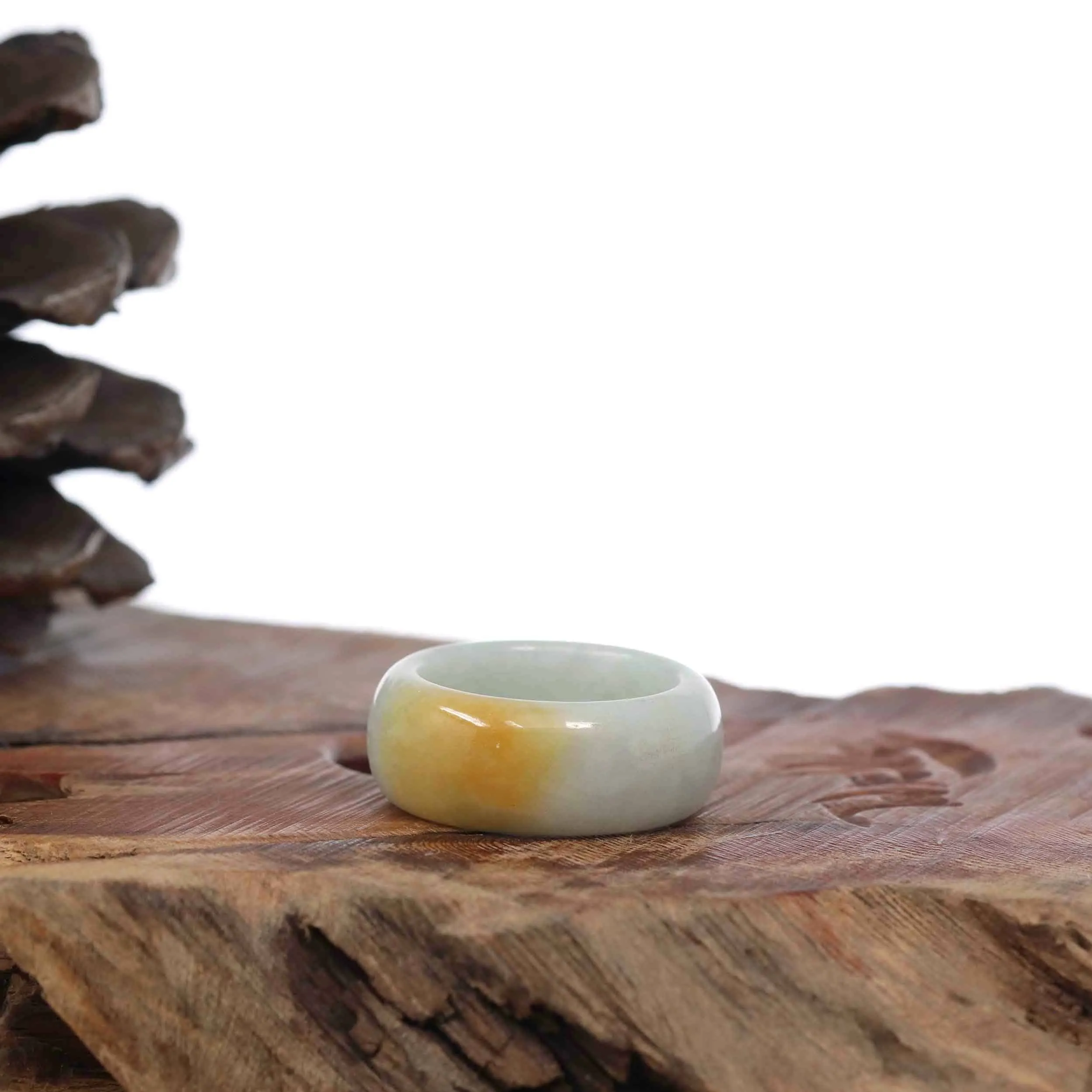 Genuine Burmese Yellow Jadeite Jade Men's Band Ring