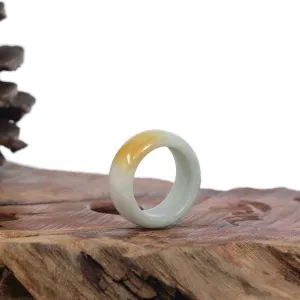 Genuine Burmese Yellow Jadeite Jade Men's Band Ring