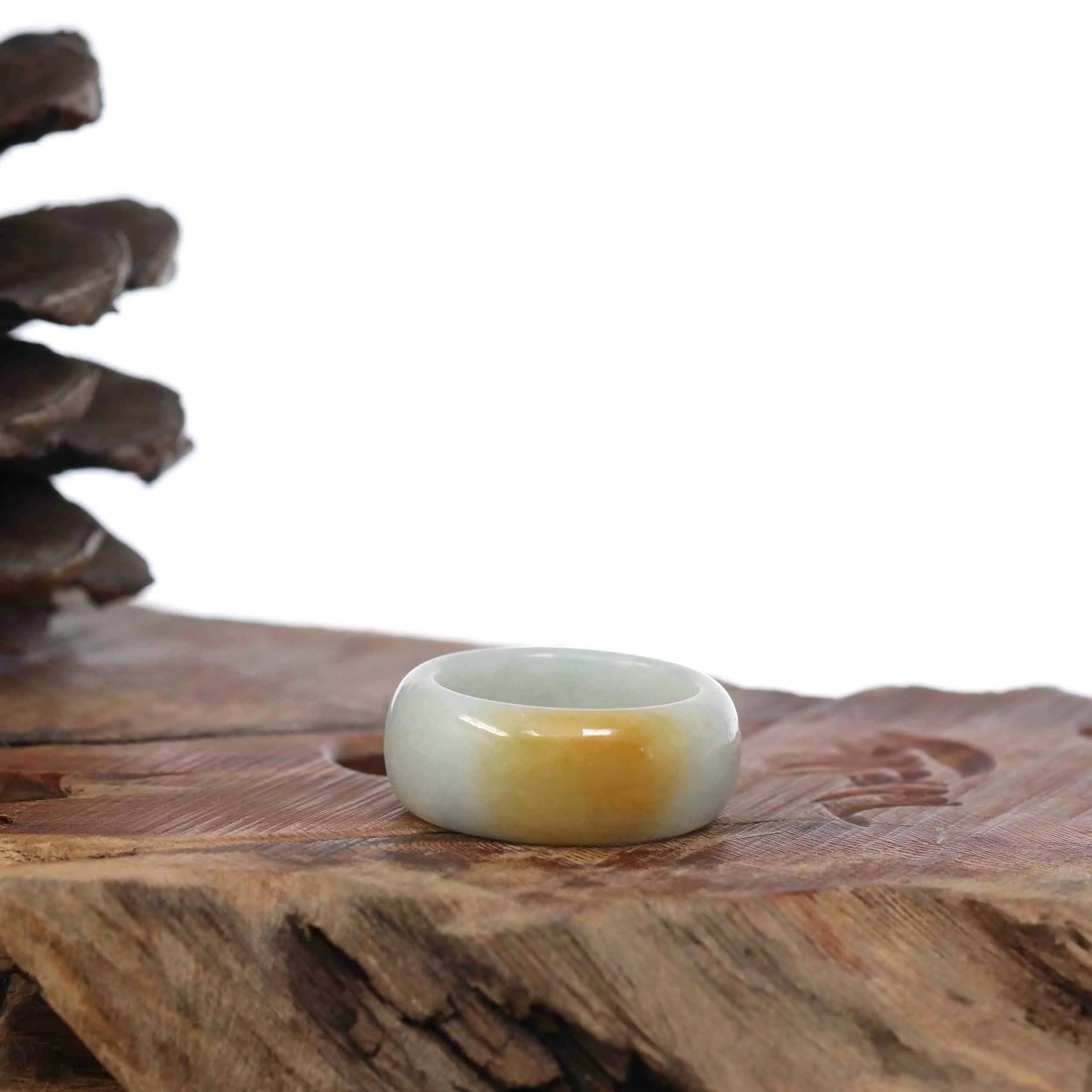 Genuine Burmese Yellow Jadeite Jade Men's Band Ring