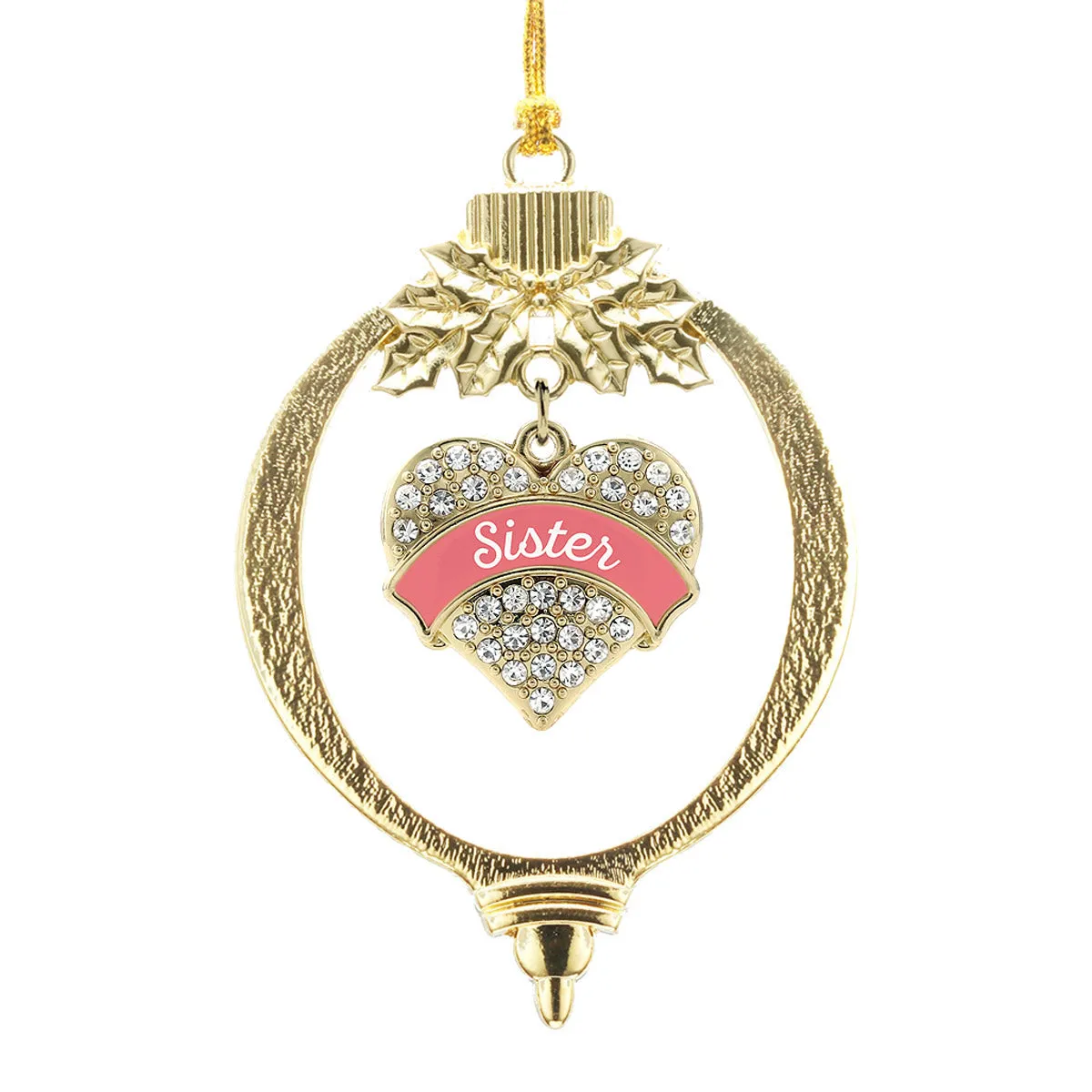 Gold Coral Sister Pave Heart Charm Holiday Ornament