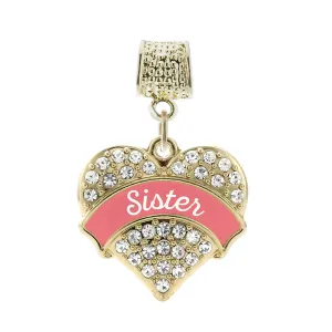 Gold Coral Sister Pave Heart Memory Charm