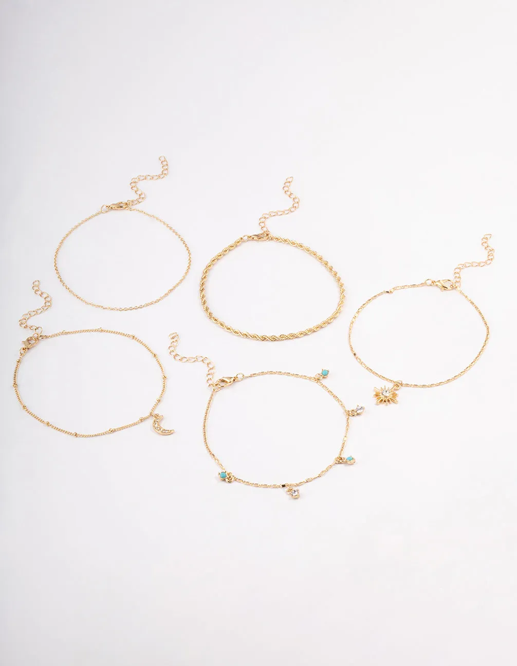 Gold Diamante Celestial Anklet 5-Pack