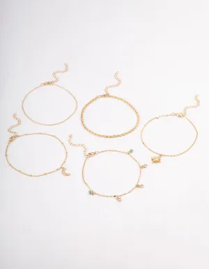 Gold Diamante Celestial Anklet 5-Pack