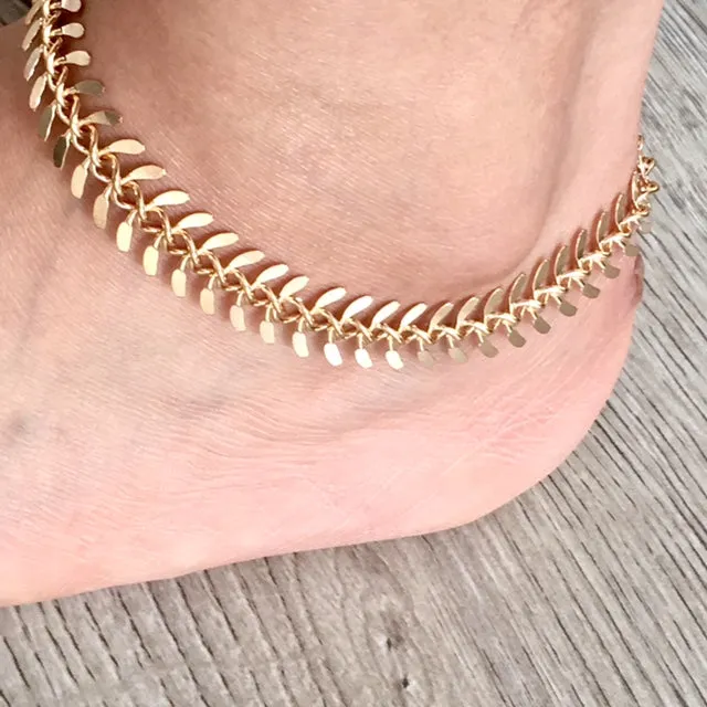 GOLD SKELETON LEAF CHAIN LINKED ANKLET / ANKLE BRACELET