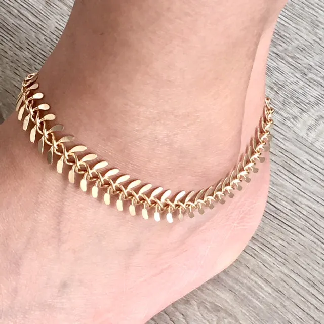 GOLD SKELETON LEAF CHAIN LINKED ANKLET / ANKLE BRACELET