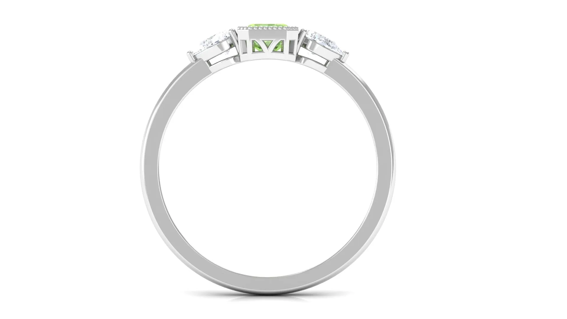 Green Sapphire and Diamond Three Stone Ring in Bezel Setting