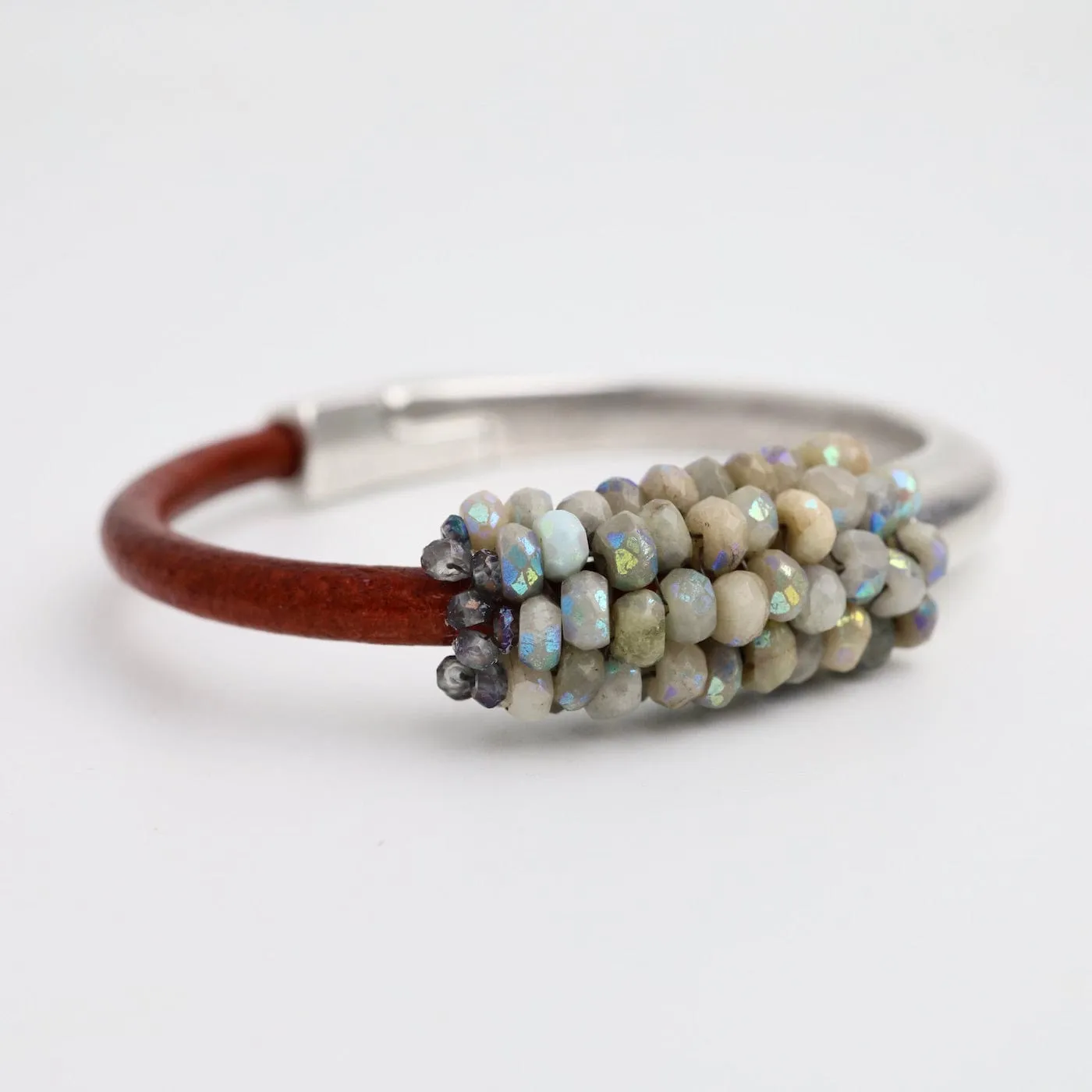 Hand Stitched Aquamarine Half Cuff Bracelet