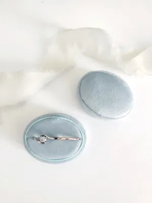 Ice Blue Velvet Horizontal Oval Ring Box