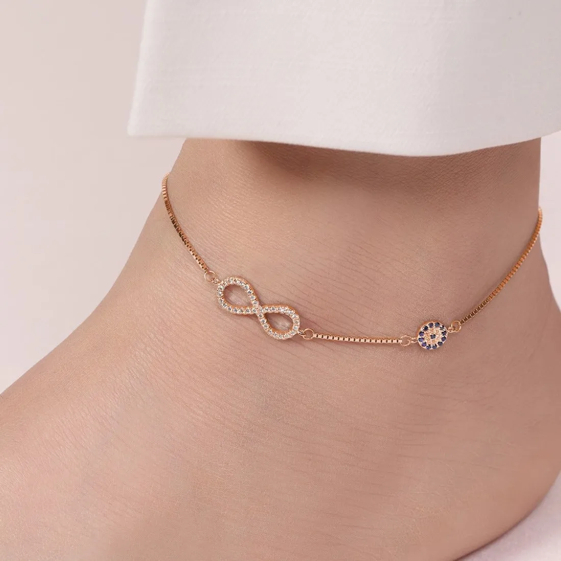 Infinite Protection Rose Gold Plated 925 Sterling Silver Anklet