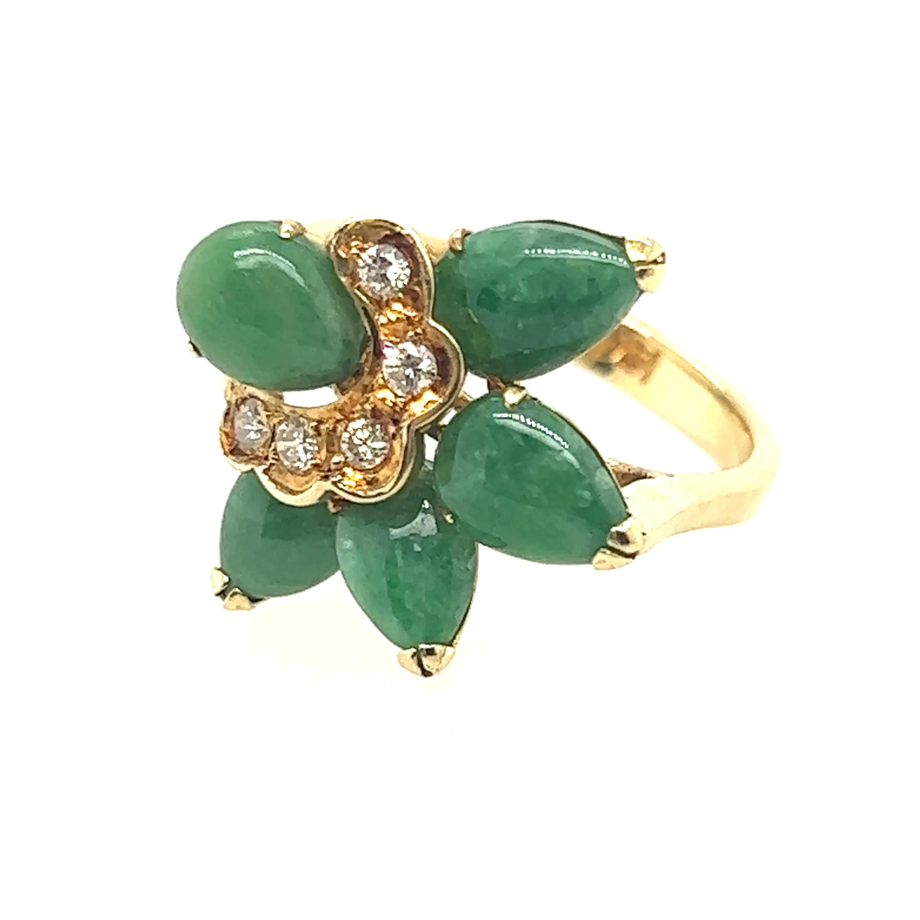 Jade & Diamond 14ct Yellow Gold Dress Ring