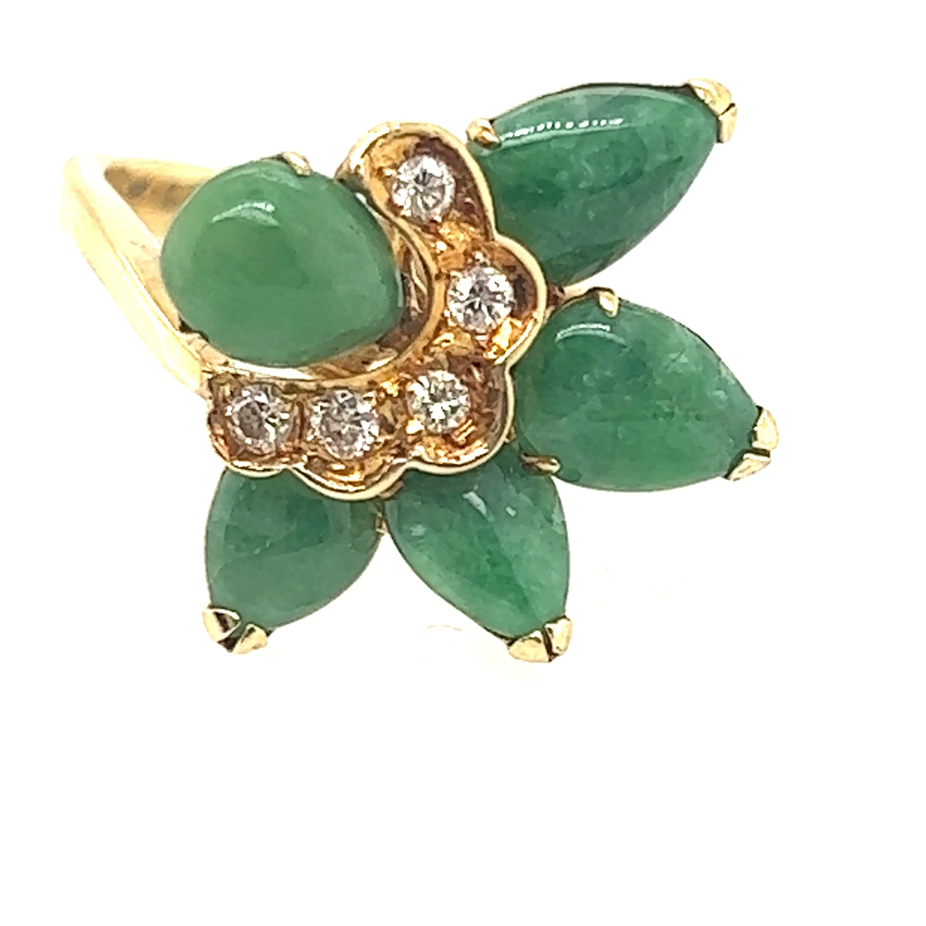 Jade & Diamond 14ct Yellow Gold Dress Ring