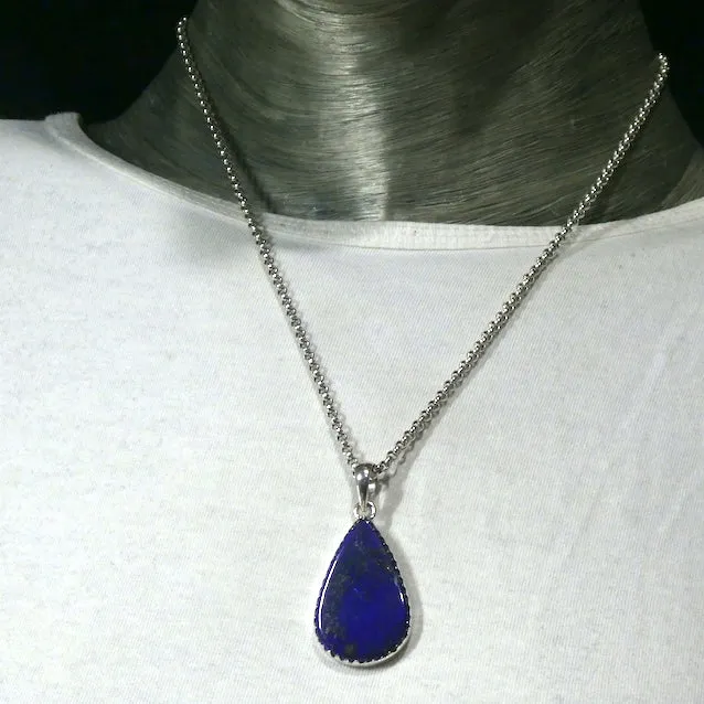 Lapis Lazuli Pendant, Teardrop Cabochon, 925 Sterling Silver