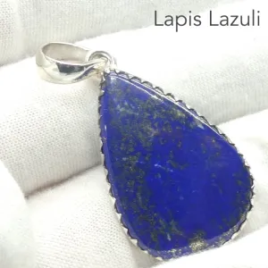 Lapis Lazuli Pendant, Teardrop Cabochon, 925 Sterling Silver