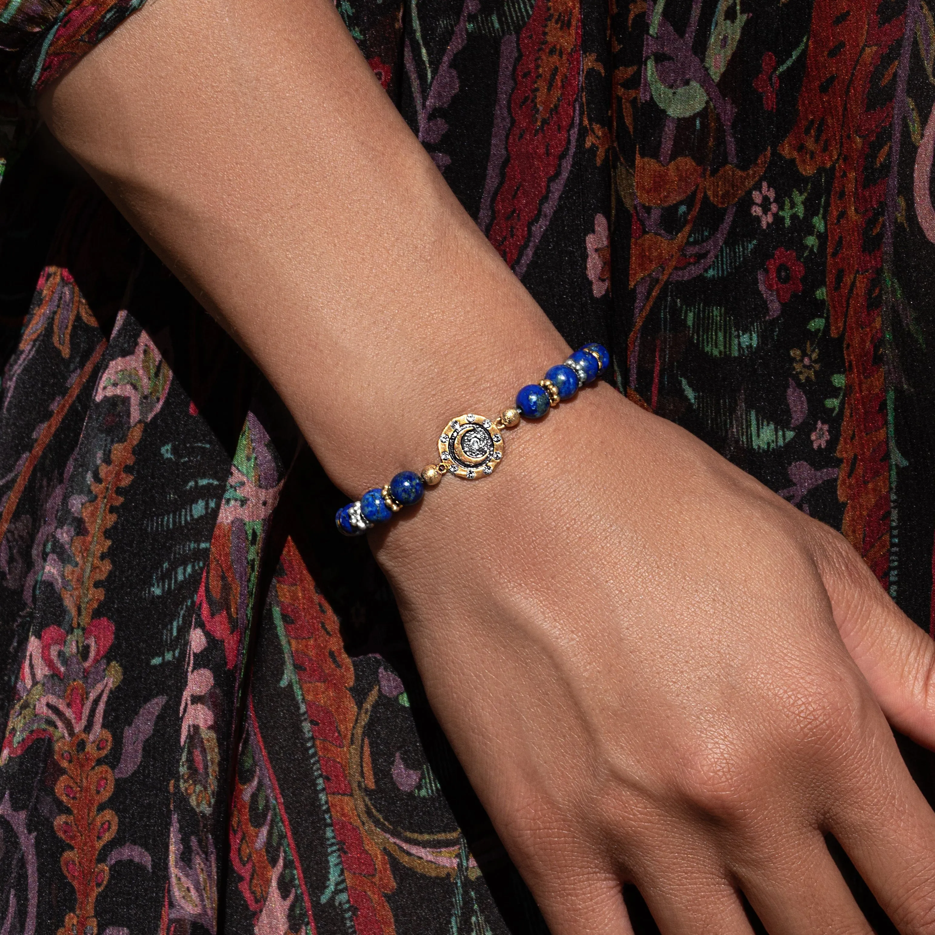 Lapis Moon Charm Bracelet