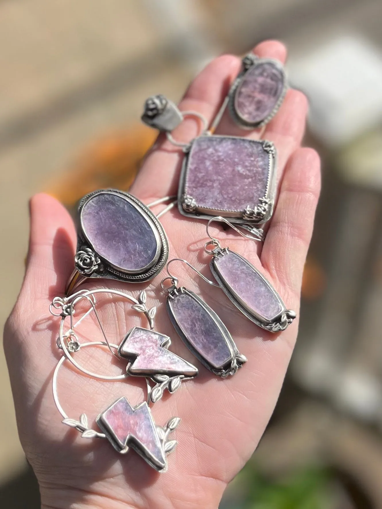 Lepidolite Oval Cuff w/Rose