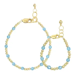 March Birthstone Dotted Mom   Mini Bracelet Set (3MM   4MM Beads)