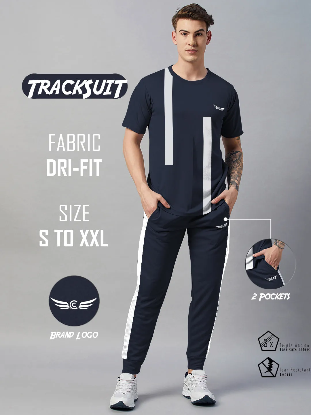 Men's Navy Co-ord Set (T-Shirt | Track Pants Combo)