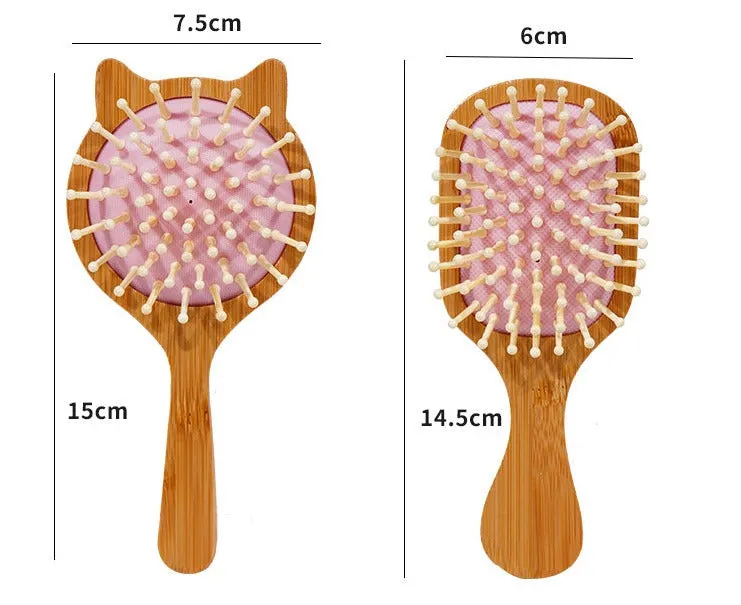 Mini Children Hair Comb Cute Circular Tooth Detangling Air Cushion Massage Comb Round Hair Brush Bamboo Wooden Comb