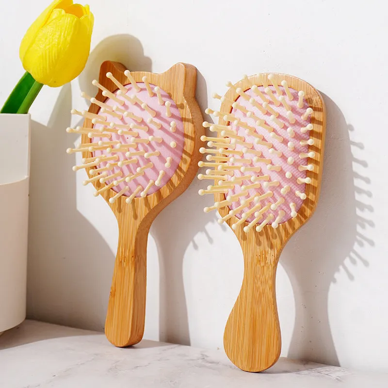 Mini Children Hair Comb Cute Circular Tooth Detangling Air Cushion Massage Comb Round Hair Brush Bamboo Wooden Comb