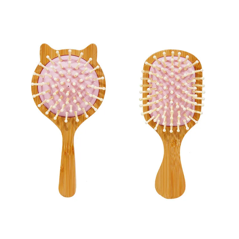 Mini Children Hair Comb Cute Circular Tooth Detangling Air Cushion Massage Comb Round Hair Brush Bamboo Wooden Comb