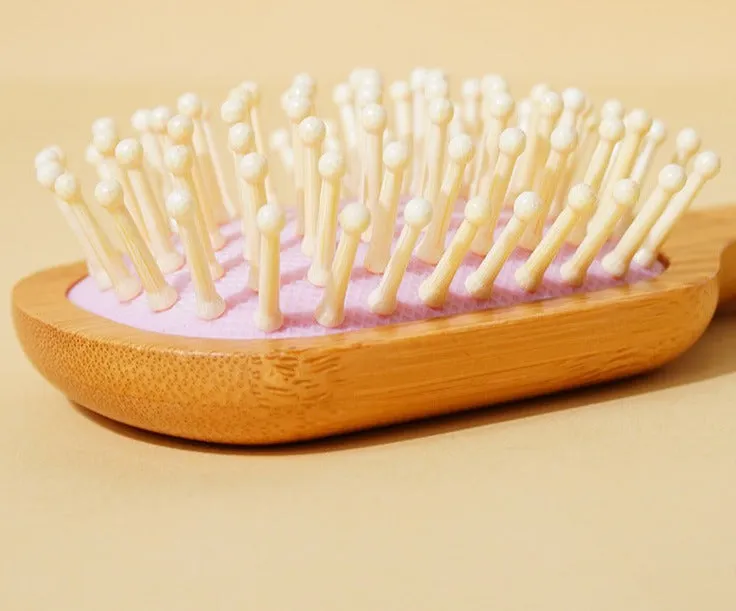 Mini Children Hair Comb Cute Circular Tooth Detangling Air Cushion Massage Comb Round Hair Brush Bamboo Wooden Comb