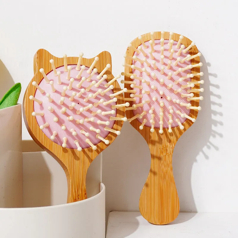 Mini Children Hair Comb Cute Circular Tooth Detangling Air Cushion Massage Comb Round Hair Brush Bamboo Wooden Comb