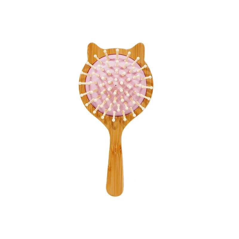 Mini Children Hair Comb Cute Circular Tooth Detangling Air Cushion Massage Comb Round Hair Brush Bamboo Wooden Comb