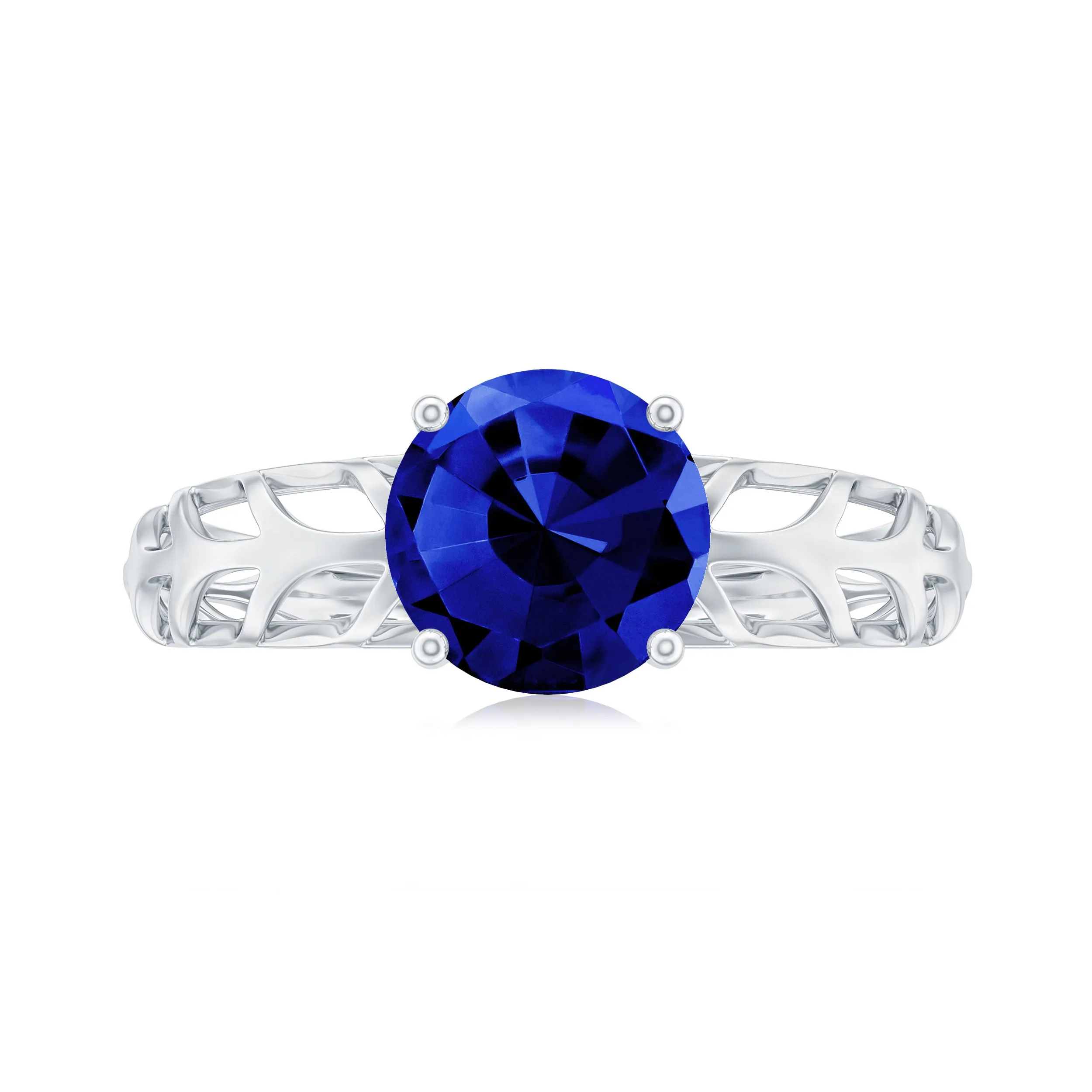 Modern Solitaire Ring with Created Blue Sapphire