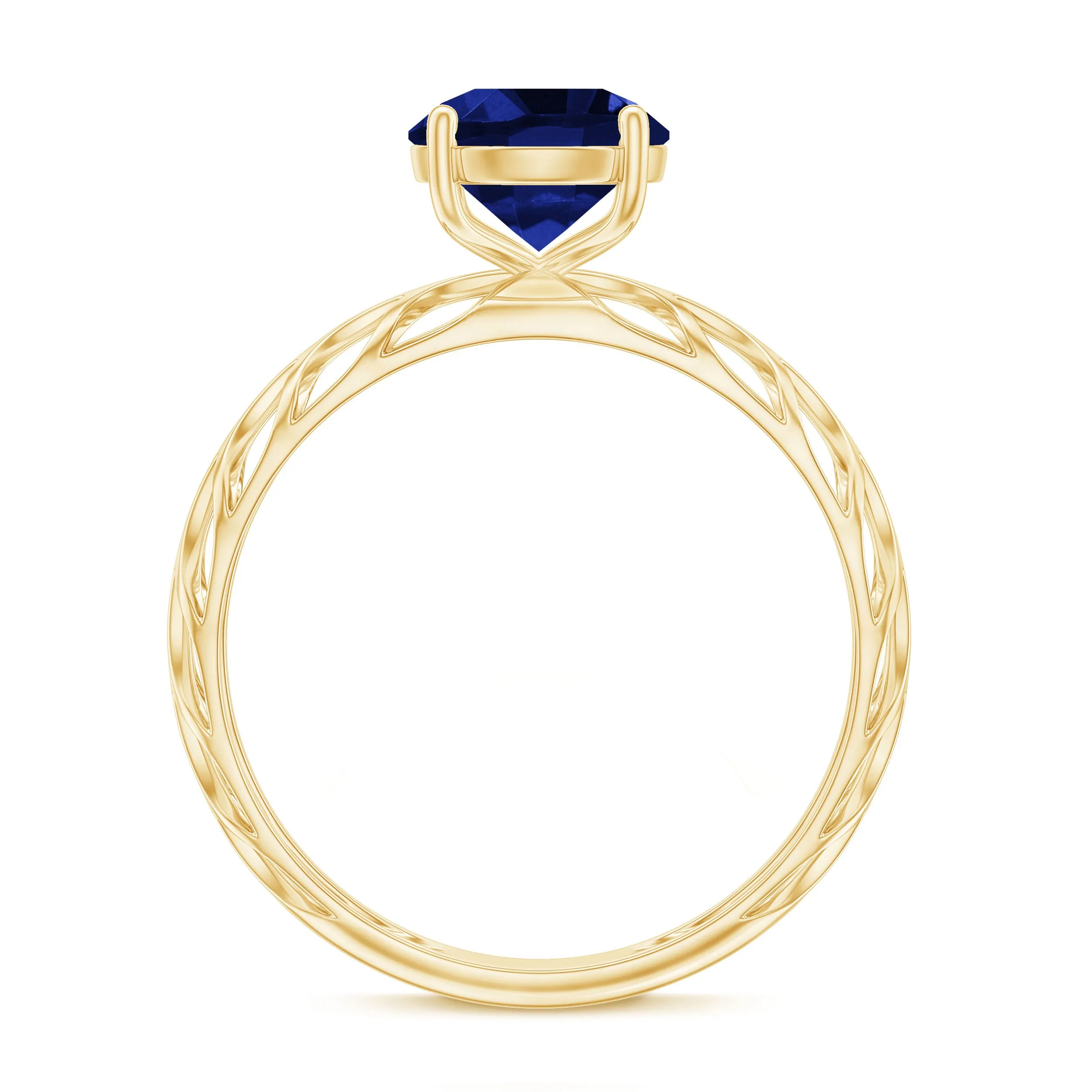 Modern Solitaire Ring with Created Blue Sapphire