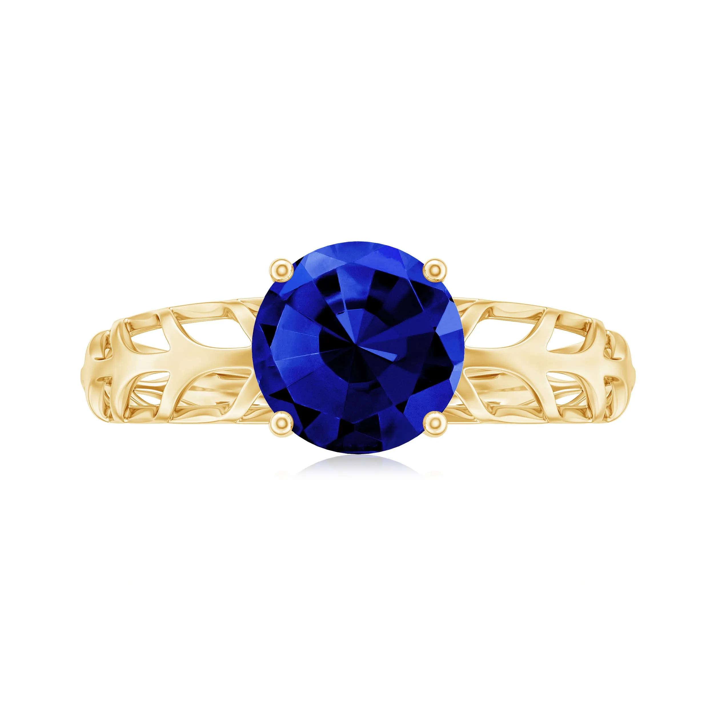 Modern Solitaire Ring with Created Blue Sapphire