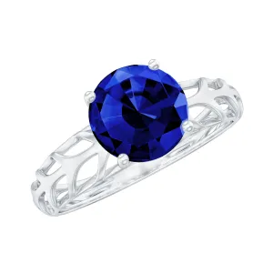 Modern Solitaire Ring with Created Blue Sapphire