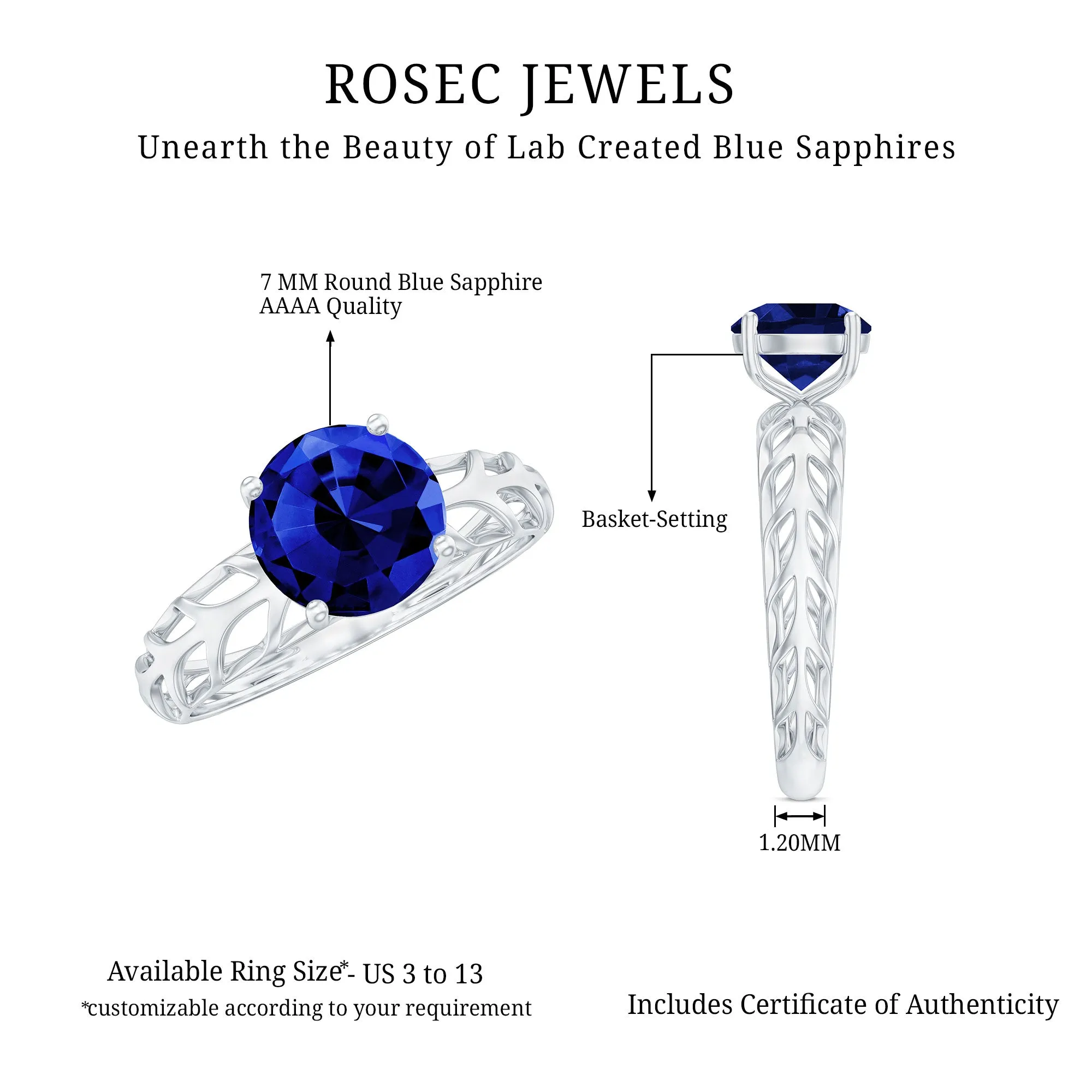 Modern Solitaire Ring with Created Blue Sapphire