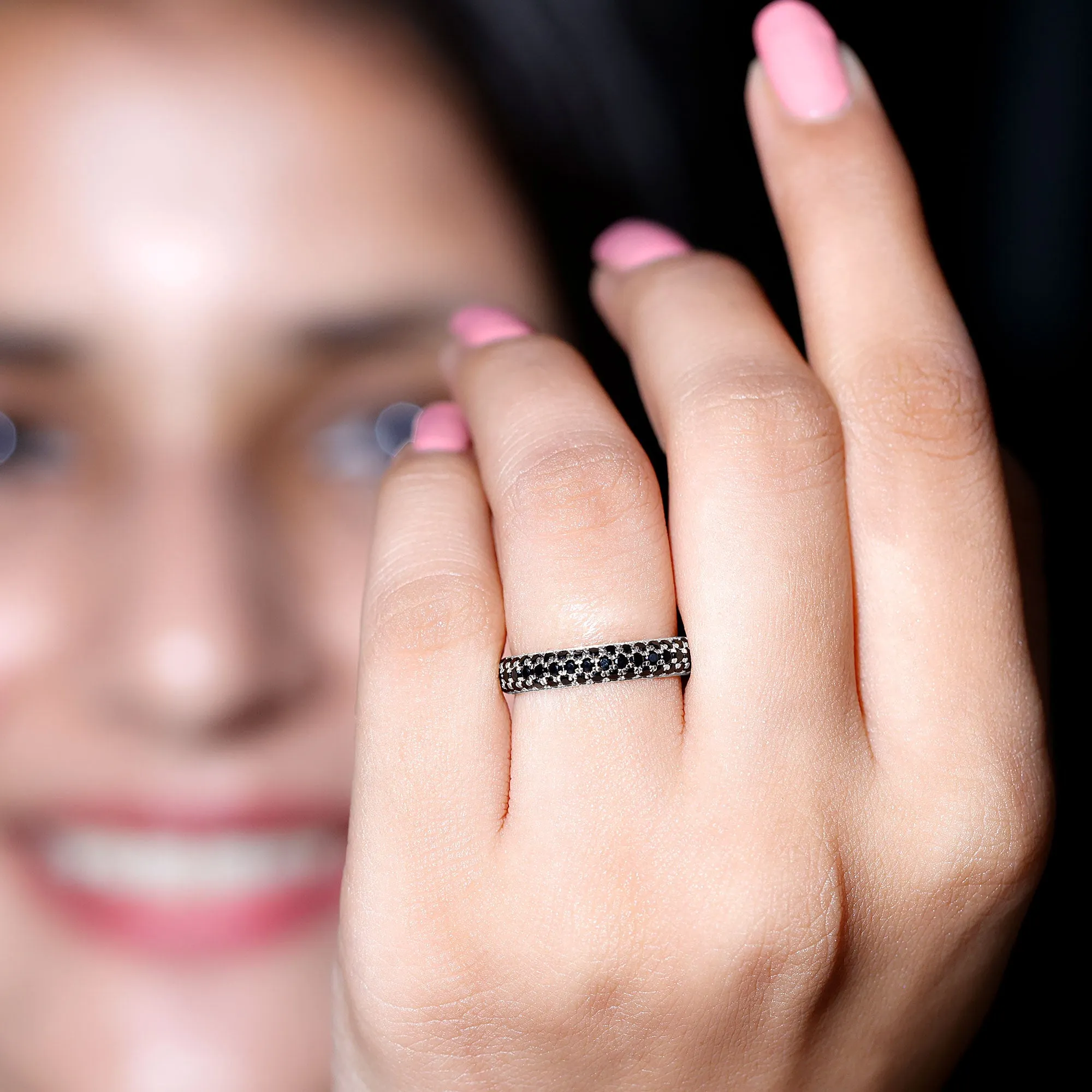 Natural Black Onyx Eternity Band Ring