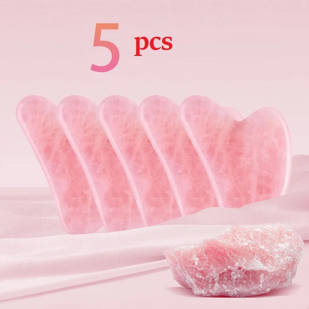 Natural Facial Massager Face Roller Gua Sha Scraper Double Heads Jade Stone Roller Skin Care Rose Quartz Massage for Face Body