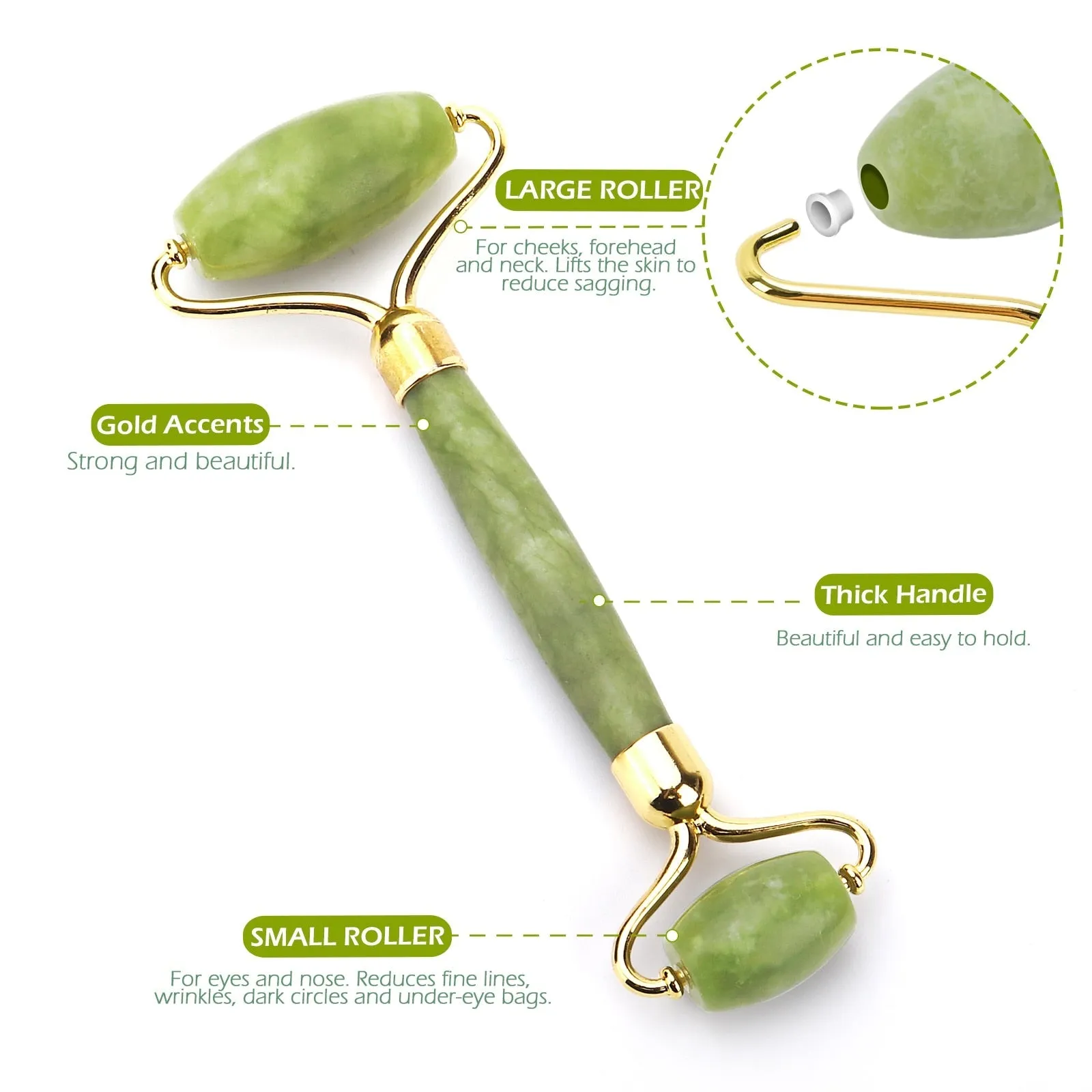 Natural Facial Massager Face Roller Gua Sha Scraper Double Heads Jade Stone Roller Skin Care Rose Quartz Massage for Face Body