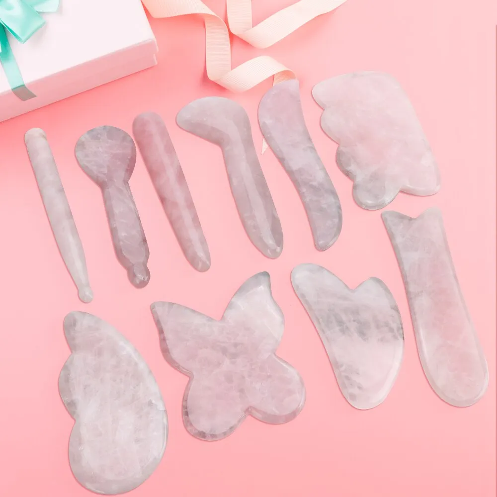 Natural Facial Massager Face Roller Gua Sha Scraper Double Heads Jade Stone Roller Skin Care Rose Quartz Massage for Face Body